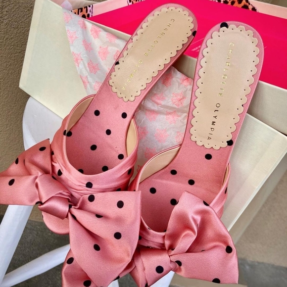 Charlotte Olympia Shoes - NIB 38.5 and 40 Charlotte Olympia satin polka dot bow mules